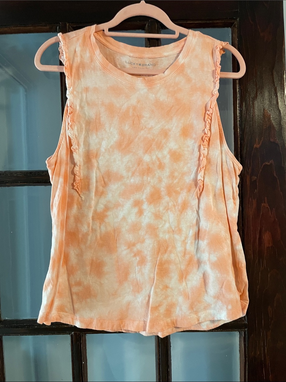 Lucky Brand Peach-Orange Tie-Dye Ruffle-Trim Tank